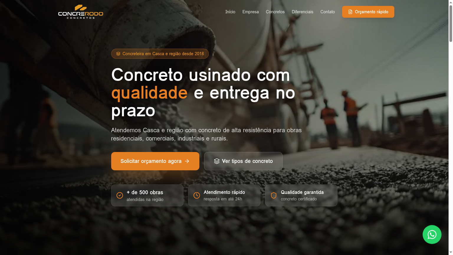 Screenshot do site Concrerodo Concretos