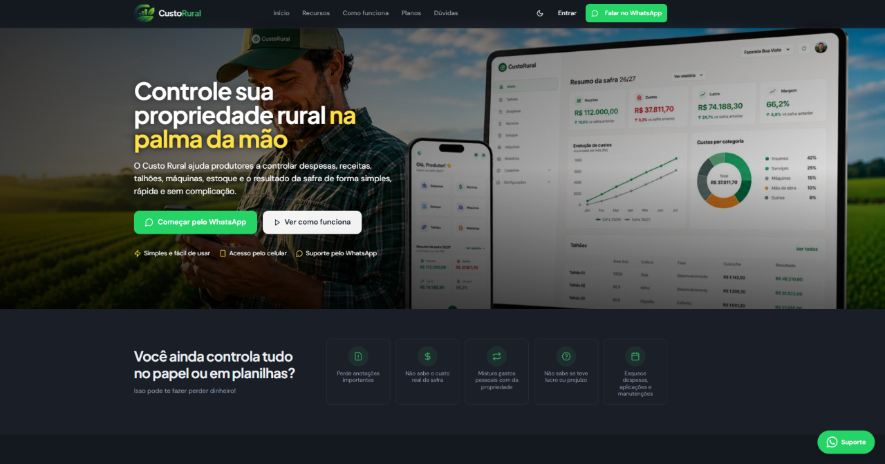 Screenshot do site Custo Rural